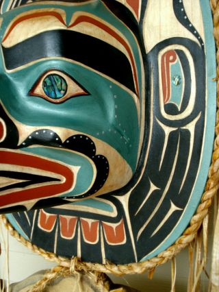 Northwest Coast Native Art Large Teal Thunderbird Moon mask sculpture 5