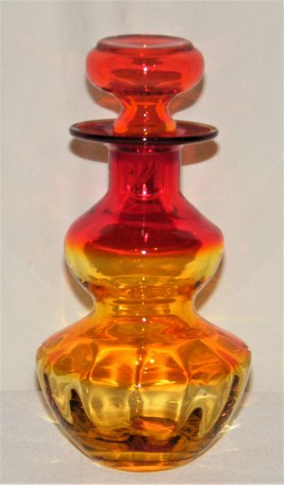 Lovely Vintage Mcm Signed Amberina Glass Decanter W/ Stopper Red Orange Yellow