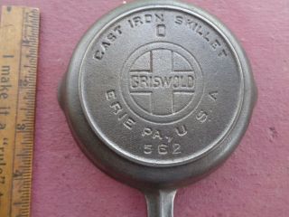 No 0 Griswold Cast Iron Skillet Frying Pan Heat Ring Large Block Polished Inside