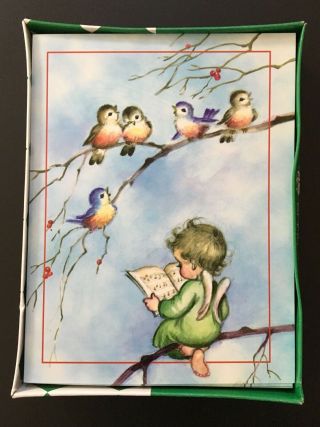 Box (18) Vintage Christmas Greeting Cards Angel Bluebirds Plus Mark 1980s