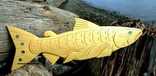 Northwest Coast First Nations Native Wood Art Carved Salmon Cedar,