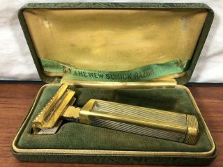 Vintage 1926 Art Deco Schick Brass Repeating Safety Razor In The Case