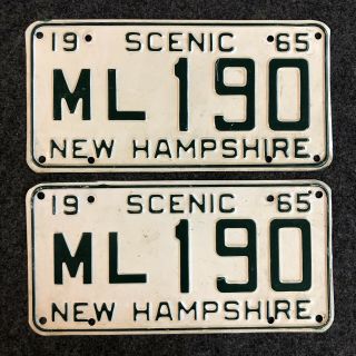 1965 Hampshire License Plate Pair Tags Ml 190 Nh Yom 65 Merrimack