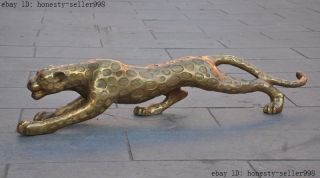 Chinese Fengshui Brass Ferocious Leopard Panther Cheetah Animal Statue Sculpture