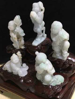 Cert ' d Untreated 2 color Nature A jadeite Jade Statue Five children 五子 q06642Q5H 8