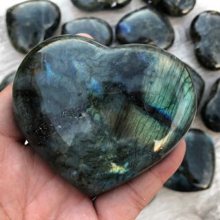 3800g15pcs Natural Heart - shaped Labradorite Quartz Crystal Polished Healing W294 7