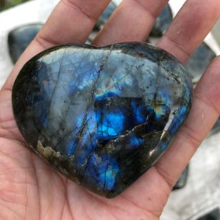 3800g15pcs Natural Heart - shaped Labradorite Quartz Crystal Polished Healing W294 8