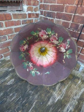Antique Edison Cylinder Phonograph Horn Hand Painted Roses Flowers Morning Glory