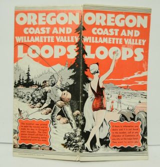 Vtg Oregon Or Coast Willamette Valley Loops Tourist Brochure Maps 1930 