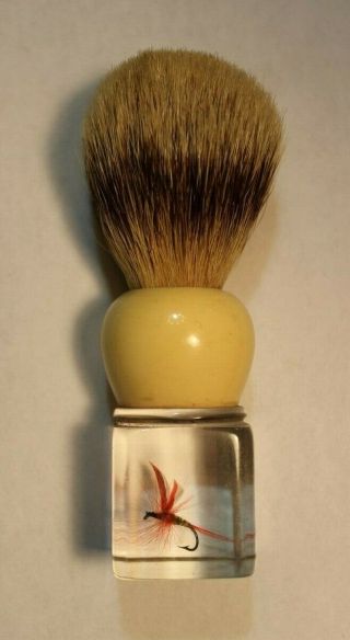 Rare Vintage Pure Badger Shaving Brush Fishing Fly Lucite - Erskine?
