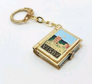 Vintage Visby Sweden Miniature Postcards Book On Key Chain Photos Souvenir