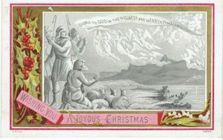 Sulman Victorian Christmas Greetings Card Shepherds & Angels Religious Verse