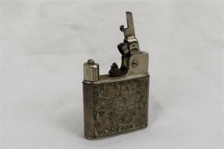 Vintage Baby Mylflam Pocket Lighter Engraved Floral Leaves Case Silver 835