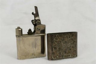 Vintage Baby Mylflam Pocket Lighter Engraved Floral Leaves Case Silver 835 2