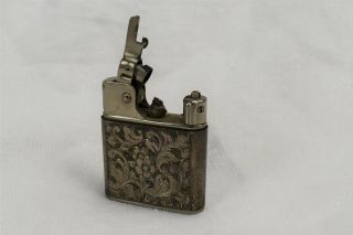 Vintage Baby Mylflam Pocket Lighter Engraved Floral Leaves Case Silver 835 4
