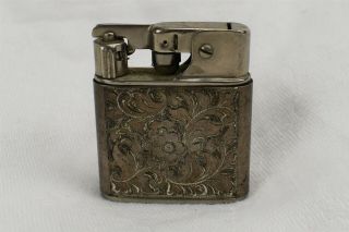 Vintage Baby Mylflam Pocket Lighter Engraved Floral Leaves Case Silver 835 5