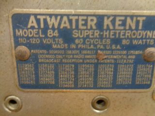 ATWATER KENT MODEL 84 CATHEDRAL RADIO (IN AS BUILT COND) 5