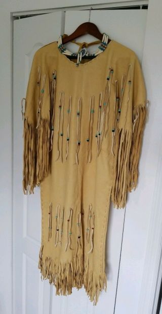 Native American Deer Buckskin Dress & Chocker,  Women 