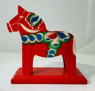 Swedish Red Horse Christmas Card Napkin Holder Wood Hand Painted Scandinavian