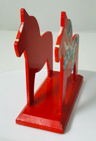 Swedish Red Horse Christmas Card Napkin Holder Wood Hand Painted Scandinavian 3