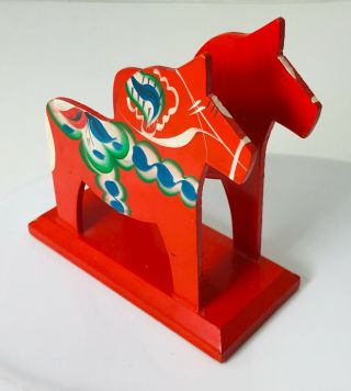 Swedish Red Horse Christmas Card Napkin Holder Wood Hand Painted Scandinavian 4