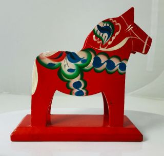 Swedish Red Horse Christmas Card Napkin Holder Wood Hand Painted Scandinavian 5