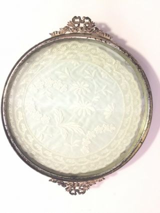 Antique Empire E&jb Silvered Vanity Dresser Perfume Tray W Lace & Ormolu Trim