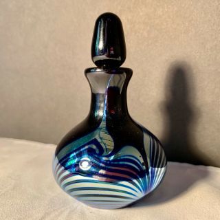 Onyx Black Correia Perfume Bottle Art Glass Silver Iridescent Heart Signed
