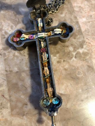 Pectoral Crucifix Reliquary 30 " Germany - 8 Saints - Agnes Dei - 74 Jewelry