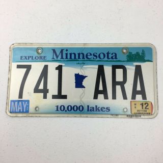 Minnesota Passenger 2012 License Plate 741 Ara 10,  000 Lakes Natural Explore Cave
