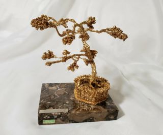 Vintage Sascha Brastoff Gold Bonsai Tree With Italian Marble Base