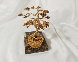 Vintage SASCHA BRASTOFF Gold Bonsai Tree with Italian Marble Base 3