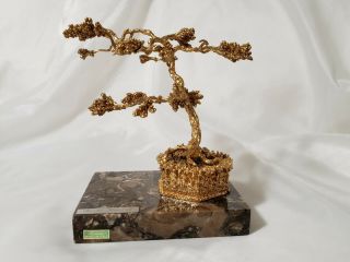 Vintage SASCHA BRASTOFF Gold Bonsai Tree with Italian Marble Base 4