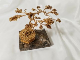 Vintage SASCHA BRASTOFF Gold Bonsai Tree with Italian Marble Base 5