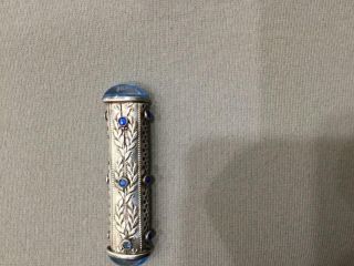Uniqie Antique Silver Jeweled Ornate Lipstick Case Holder Nr