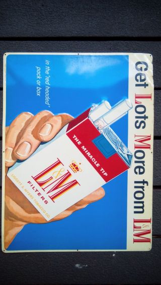 Vintage L & M Cigarettes Tobacco Metal Advertising Sign.  23 1/2 " X 18 "