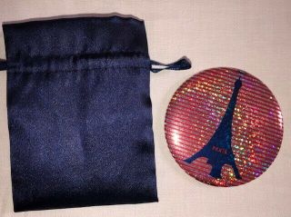 Paris Eiffel Tower Pocket Mirror W/bag Made In France 4 1/2 " Souvenir Gift