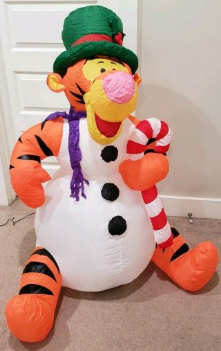 Disney Tigger Christmas Airblown Inflatable Holding Candy Cane 4 Feet By Gemmy