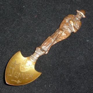 Vtg Bronze Gold Miner Shovel " Struck It At Last " Denver 4 " Souvenir Spoon