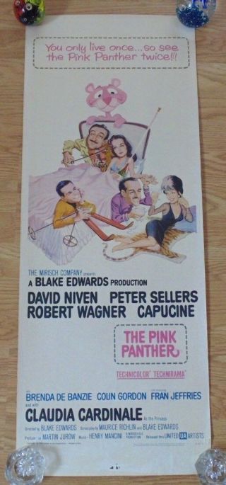 The Pink Panther 14 " X 36 " 1964 Usa Insert Cinema Film Poster Rolled