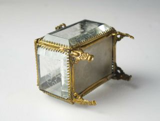 Ormolu Jewelry Casket Box w Beveled Morning Glory Intaglio Cut Glass,  Antique 7