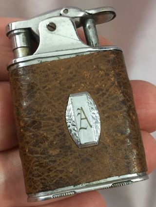 Vintage Golden Wheel Automatic Pocket Lighter - With Leather Wrap