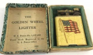Vintage Golden Wheel Lift Arm Pocket Lighter - United States Flag Design