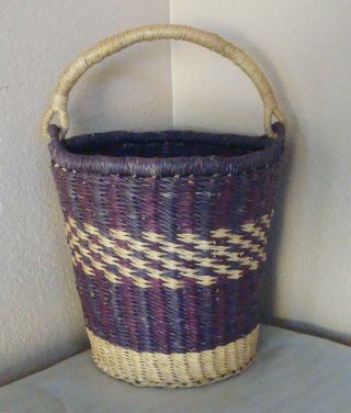 Tightly Hand Woven Native Tribal Ghana African Bolga Basket W/ Handle