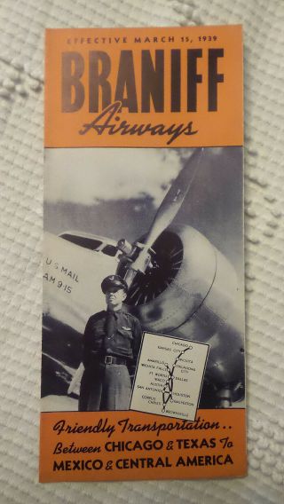 March 15,  1939 Antique Braniff Airways Timetable Brochure Flight Schedule