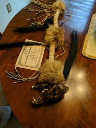 Paul Hacker Native American Art Handmade Coyote Skull Spirit Dance Stick 32 "