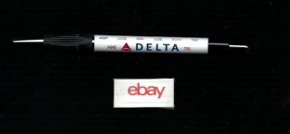 Delta Airlines Ball Point Pen Worldwide City Codes Art Work Bom Pdl Tlv Lhr Dus