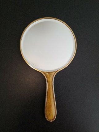 Vintage Mid Century Bakelite Hand Held Vanity Mirror Butterscotch