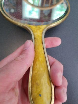 Vintage mid century Bakelite Hand Held Vanity Mirror Butterscotch 3