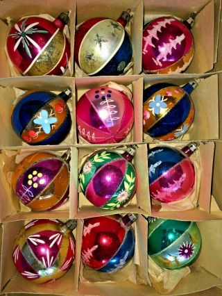 Vintage Poland Mercury Mica Hand Painted Glass Ornaments Large Great Shape Pink